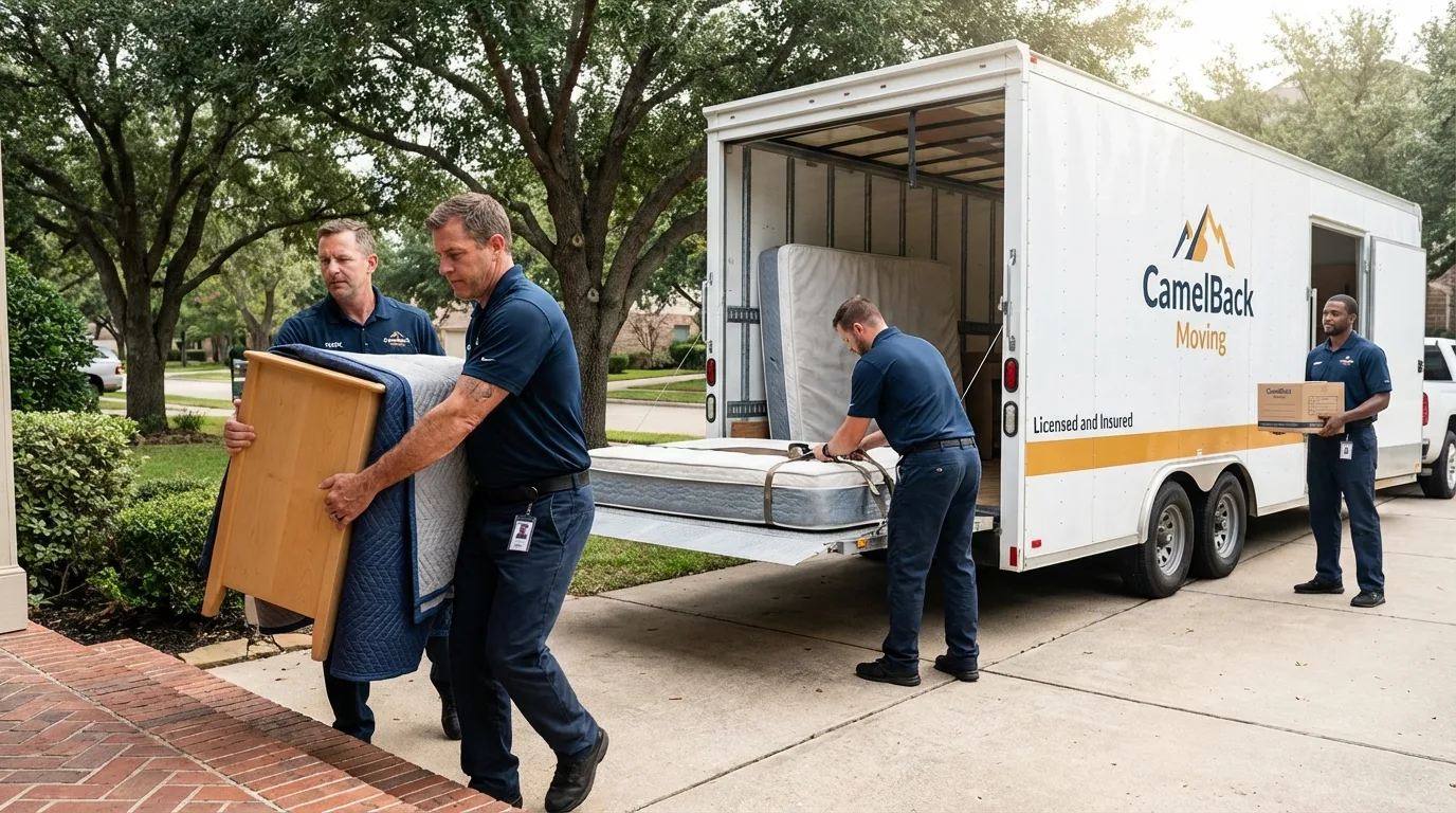 Crew loading residential truck for cross-state move from West Alexandria, OH